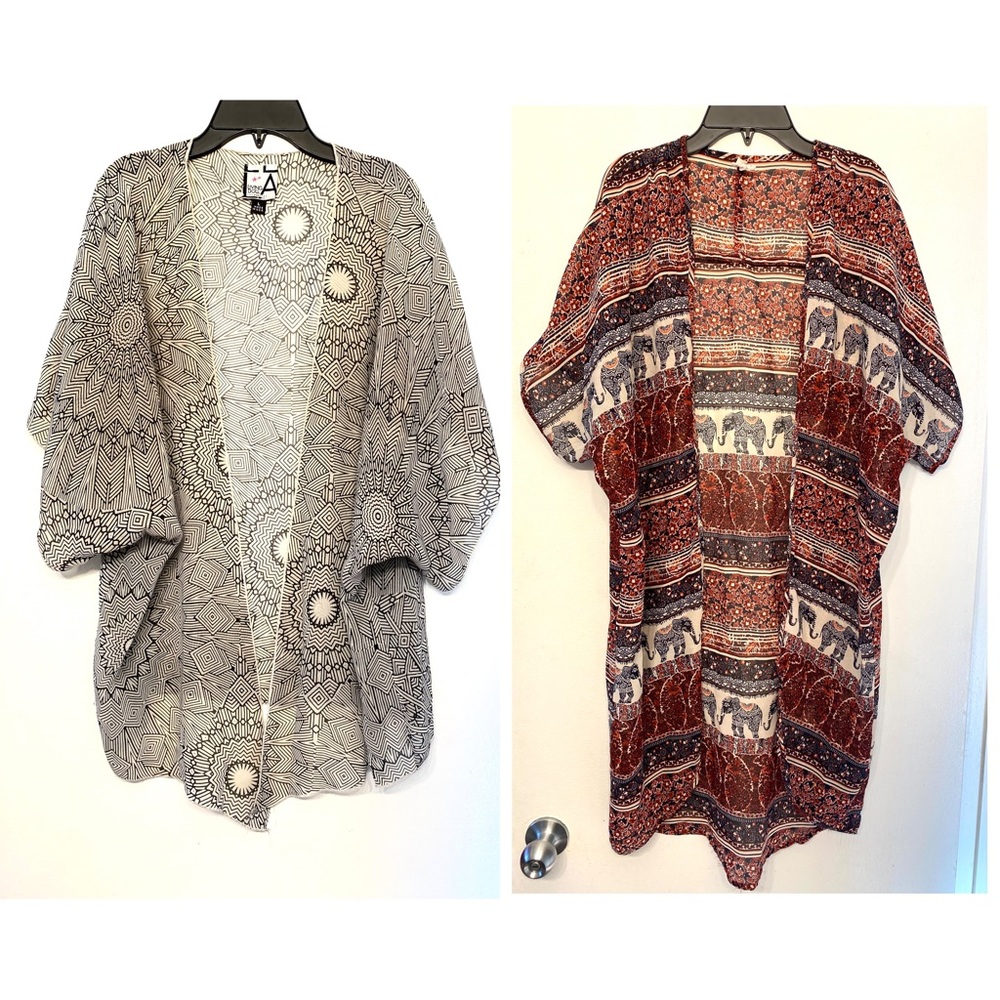 Bundle of 2 Boho Summer Coverups Short Sleeve Kimono Large‎